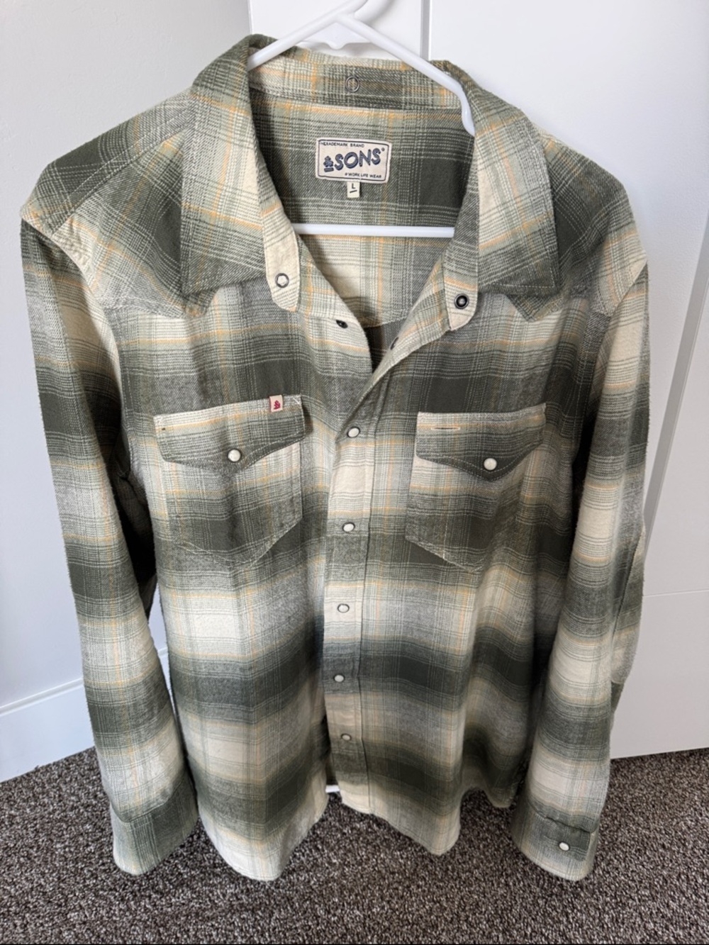 Western style flannel with pearl snaps. Plaid Button-Down Shirt by &Sons
